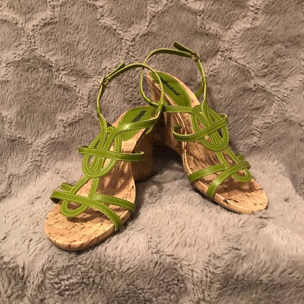 Green Cork Wedge Sandal