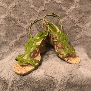Green Cork Wedge Sandal
