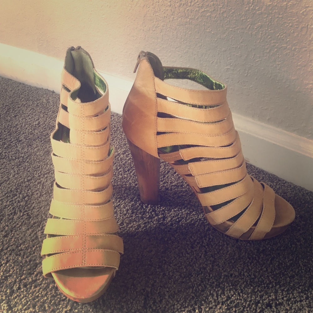 Strappy leather open-toed heels! Only used once!
