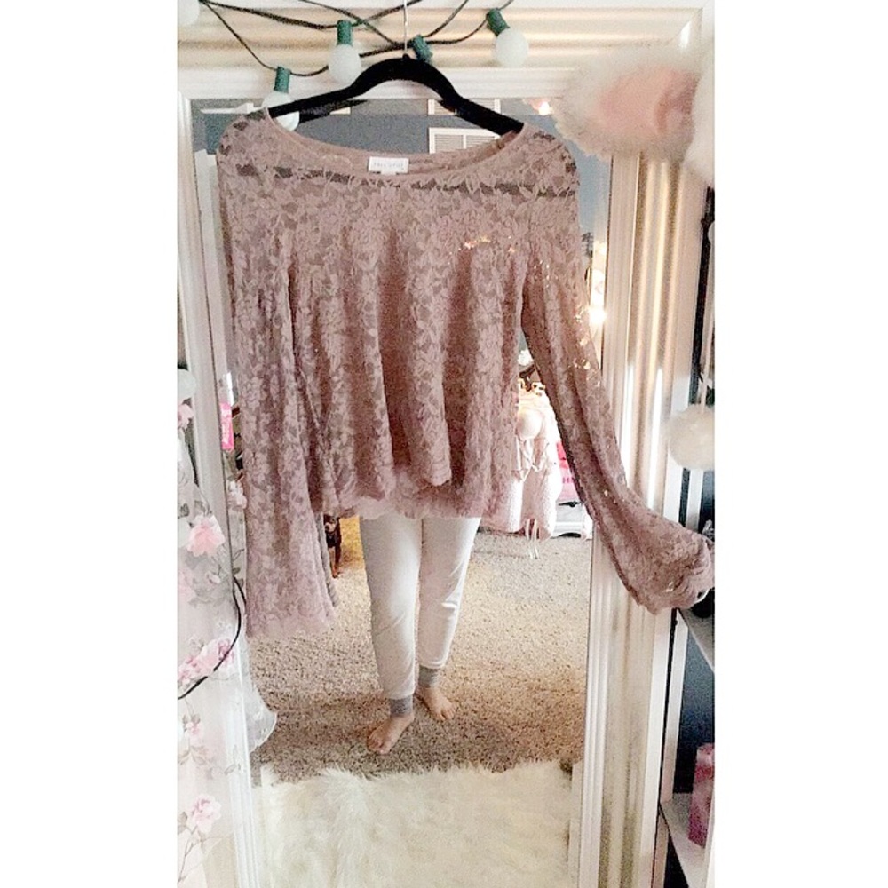 Lace long bell sleeve top