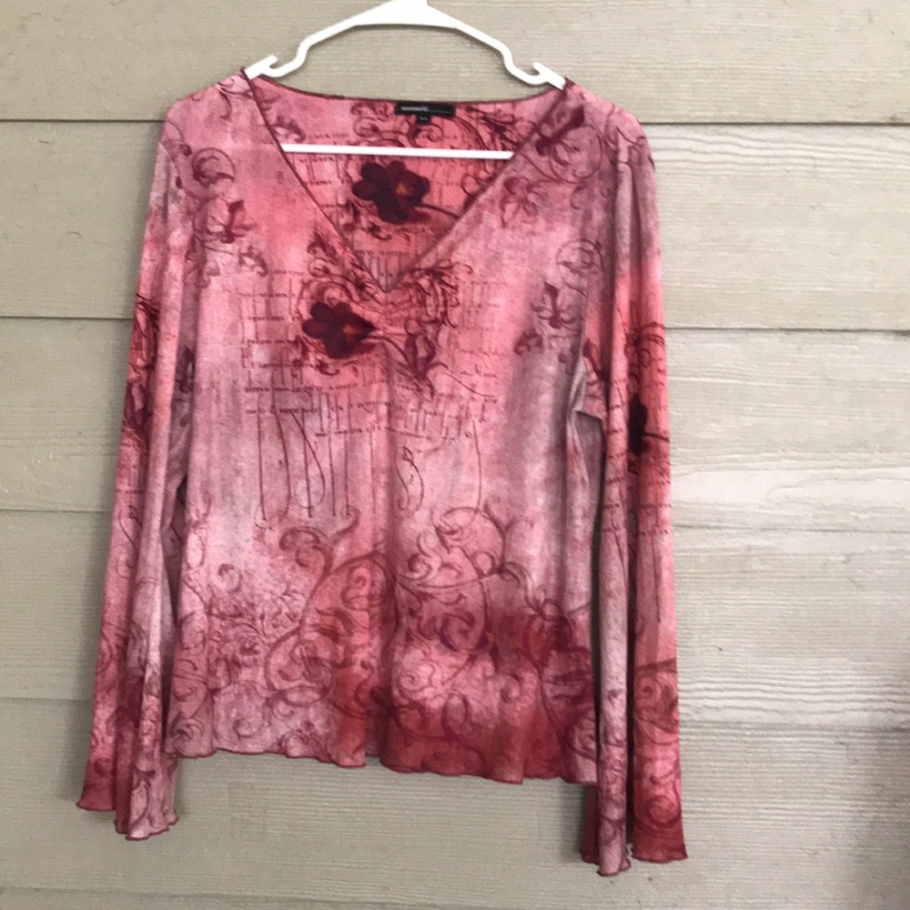 Oneworld Heather Red/Pink Top Vneck w Gathers