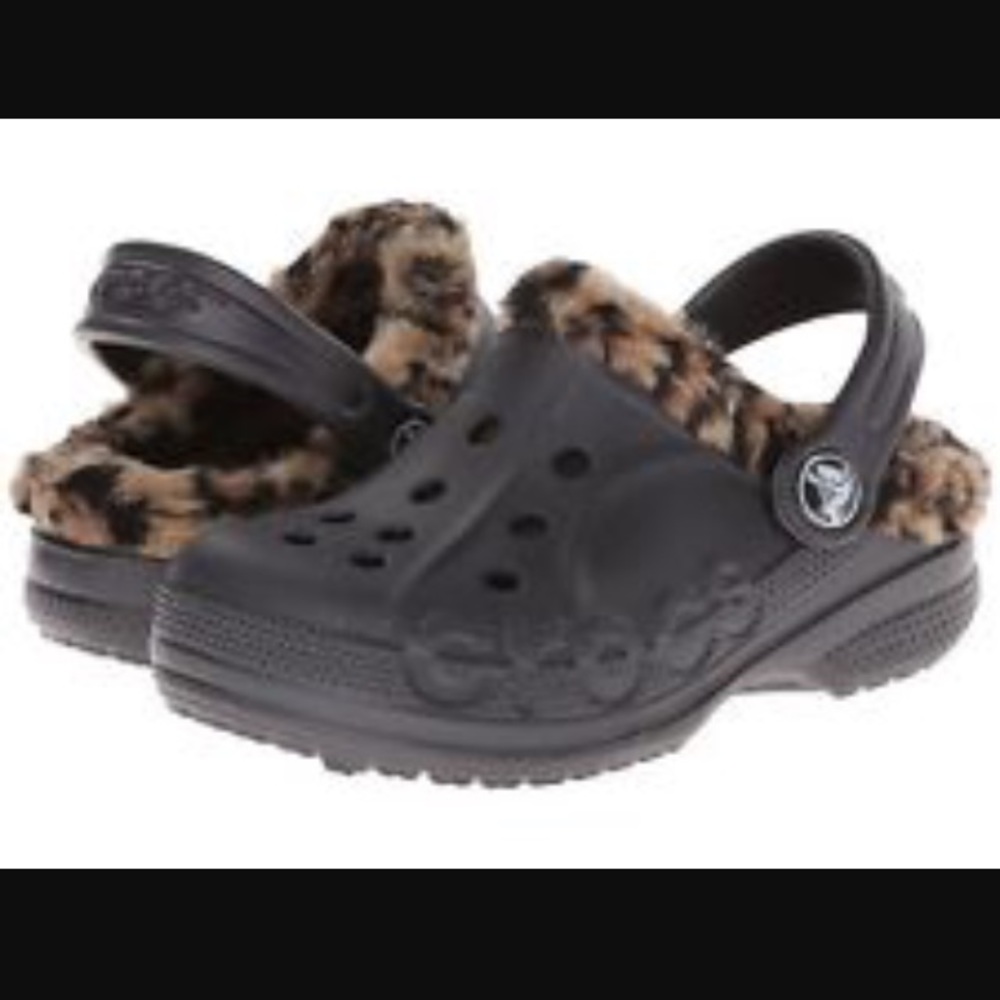 NWT Kid's Crocs Baya Leopard Lined Clogs