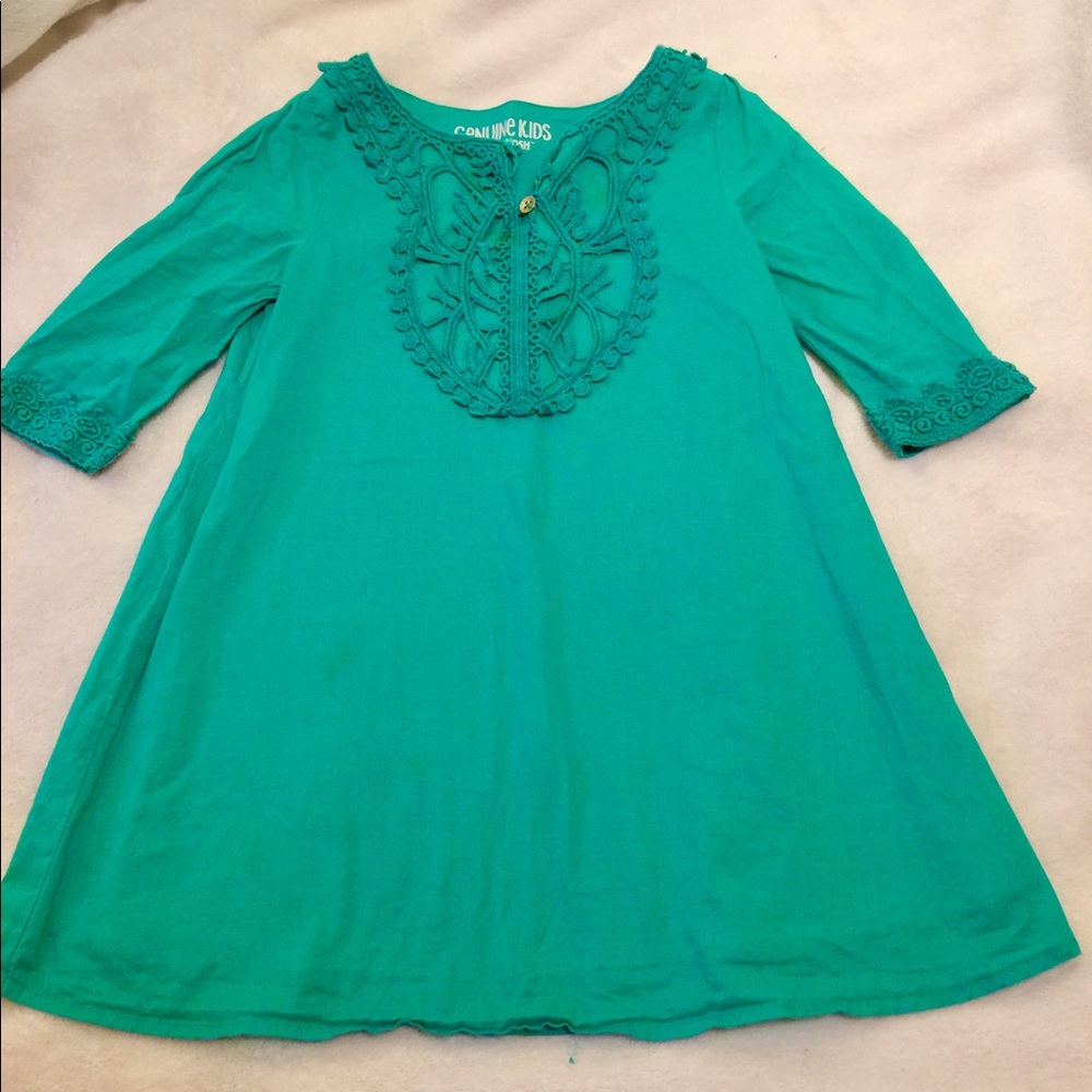 Adorable green cotton dress, great with leggings.