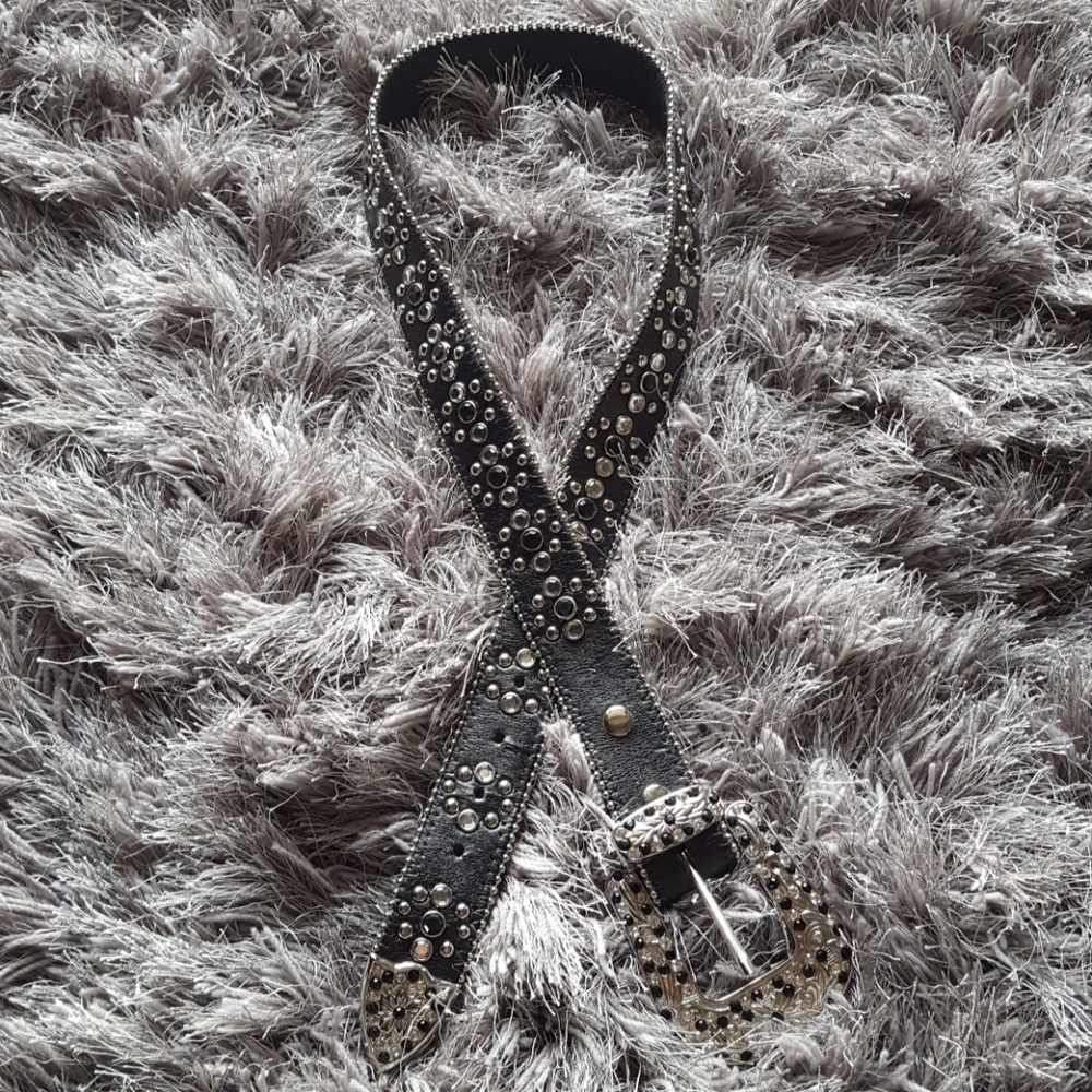 Genuine leather rhinestone belt.