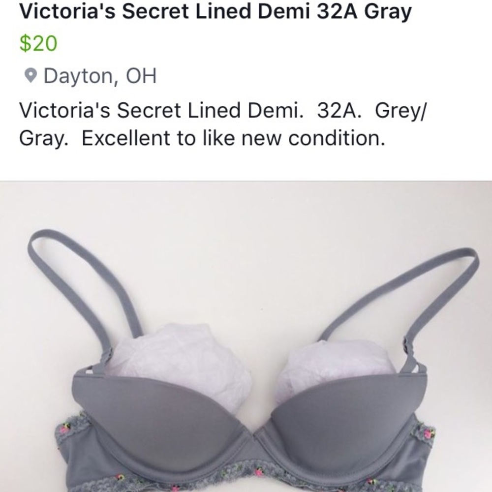 Victoria's Secret 32A Lined Demi Grey