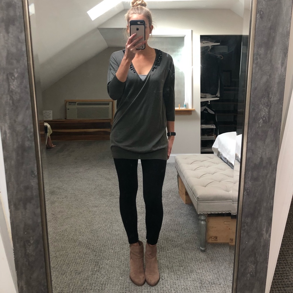 H&M sweater blouse with black rhinestone detailing