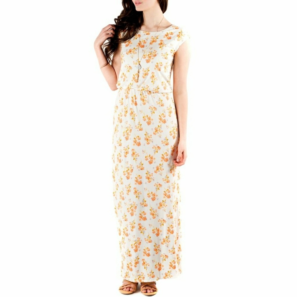 Cream and orange floral maxi