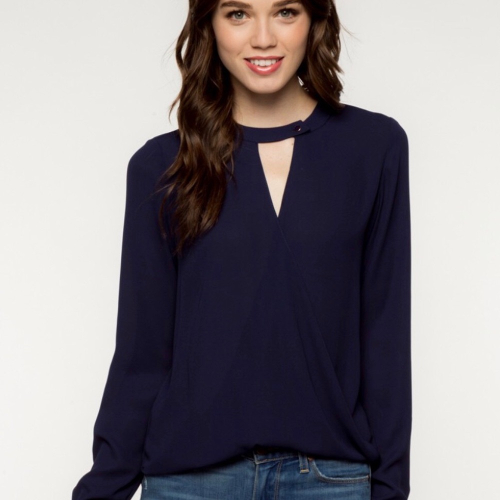 Long Sleeve Navy Keyhole Blouse. NWT NEVER WORN