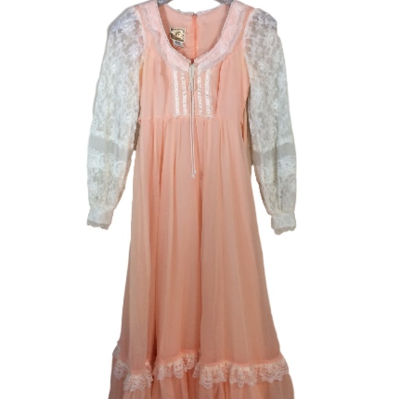 SOLD! Peach Gunne Sax Boho, Victorian Prom Dress - Picture 2 of 8