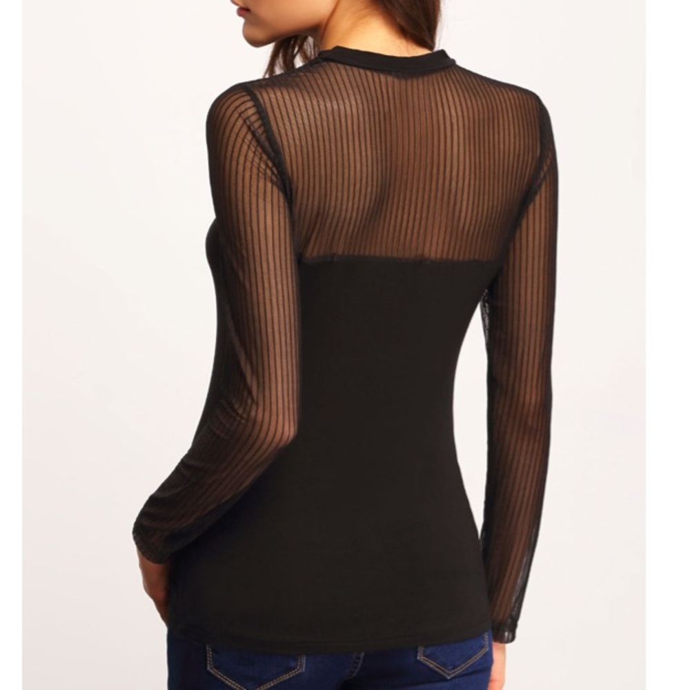🆕🍾Black Mesh top insert long sleeve sexy blouse - Picture 5 of 6