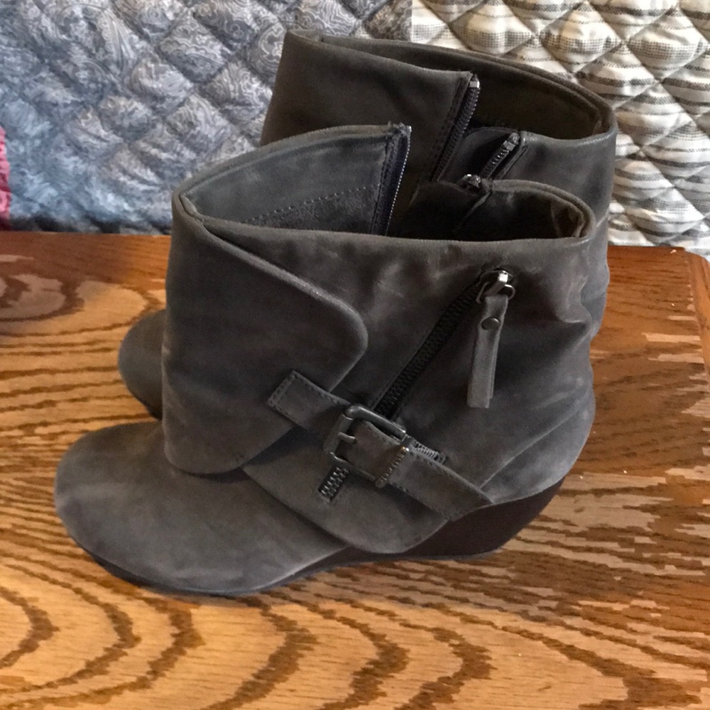 Grey ankle wedge boots