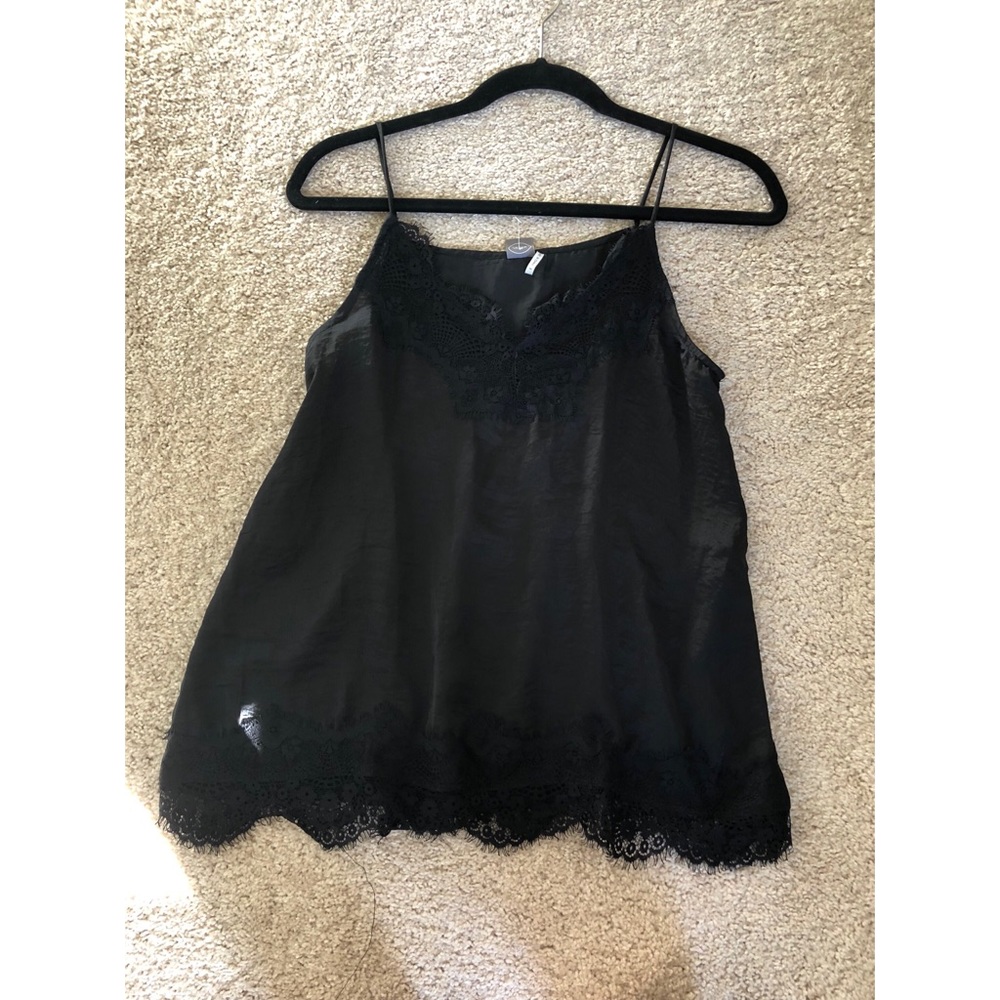 Black satin and lace camisole top