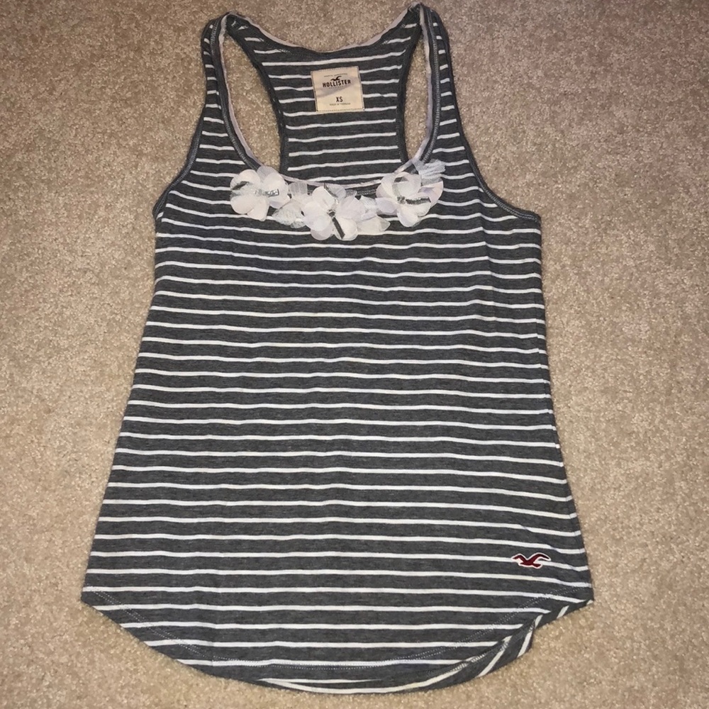 Striped gray tank top with floral detail
