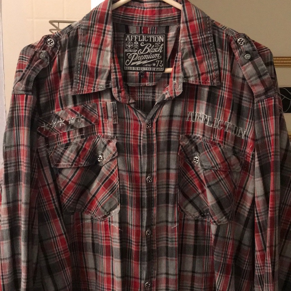 Men’s long sleeve Affliction button down shirt