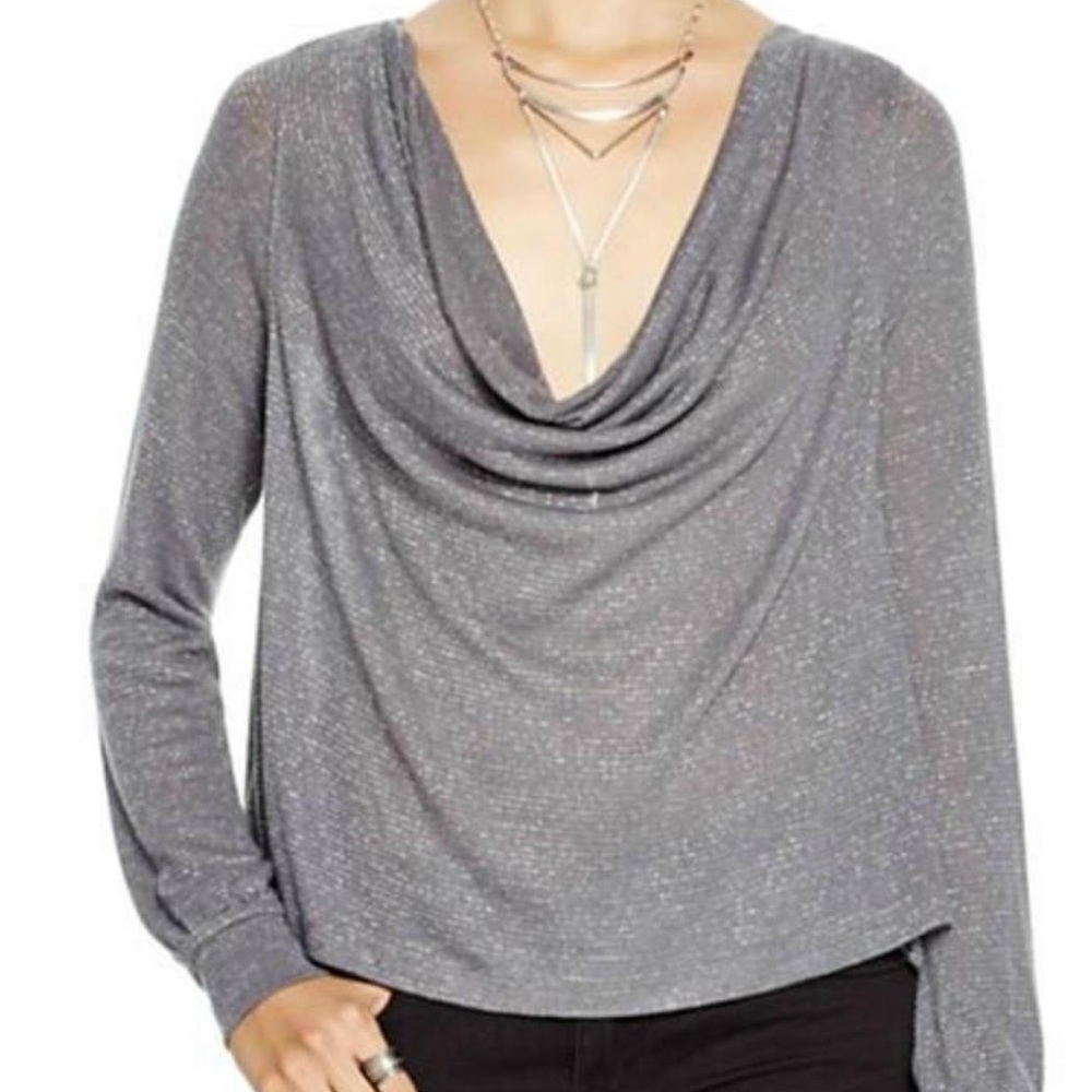 Free People Lurex Jersey Palmer Top Cowl Neck