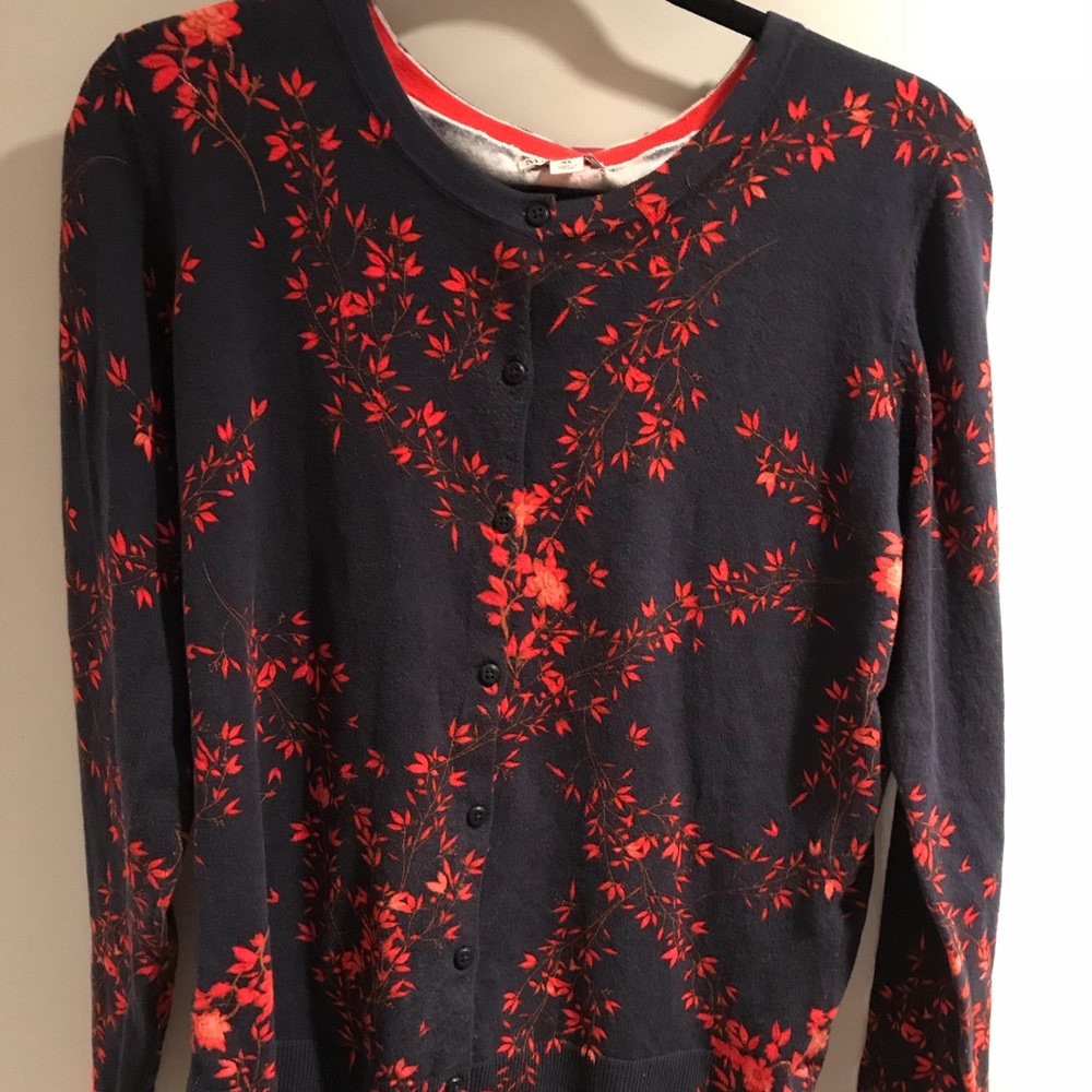 NAVY & RED XL FLORAL PRINT BUTTON DOWN CARDI BNWT