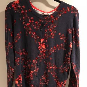 NAVY & RED XL FLORAL PRINT BUTTON DOWN CARDI BNWT