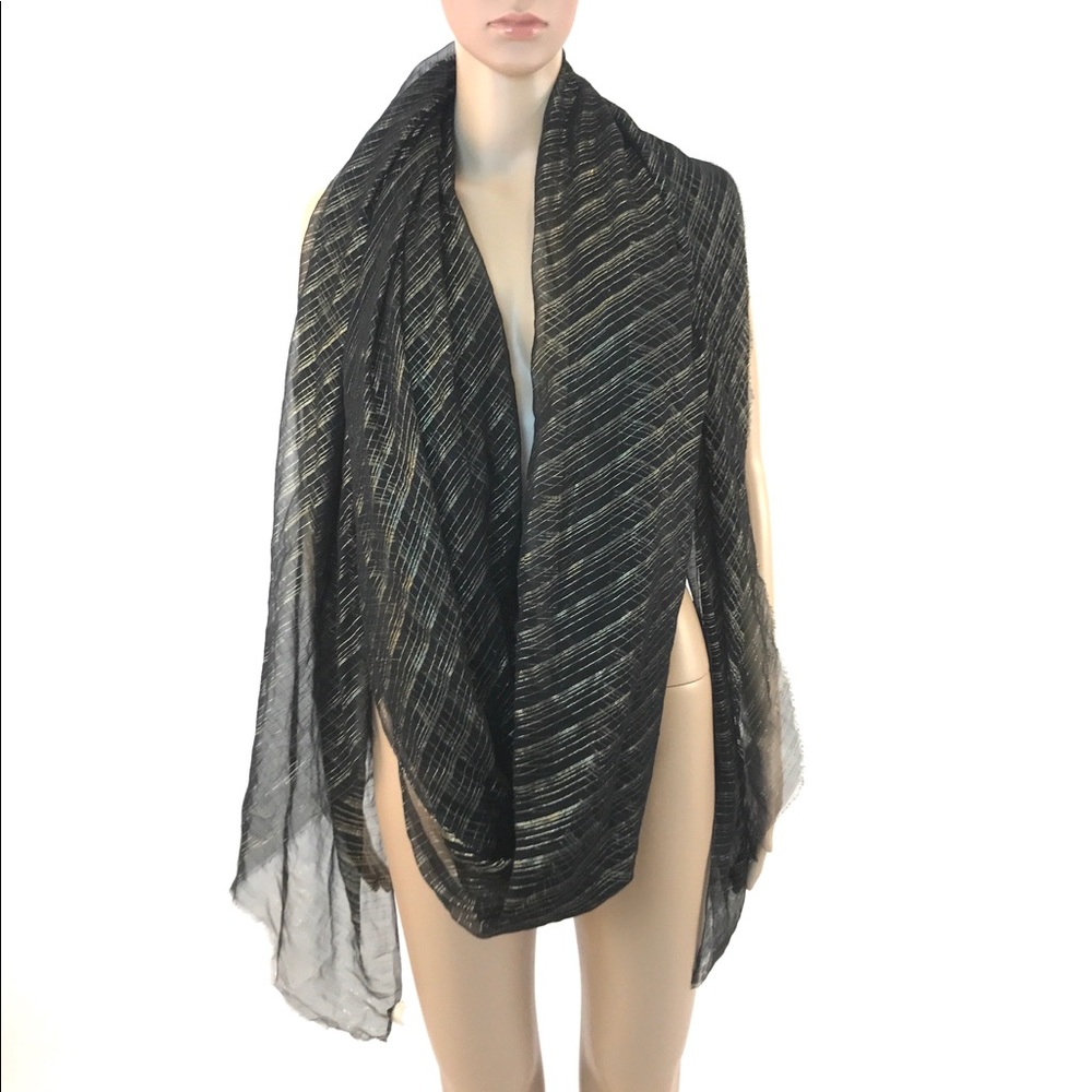 Sheer Black and Gold Metallic Scarf/Wrap