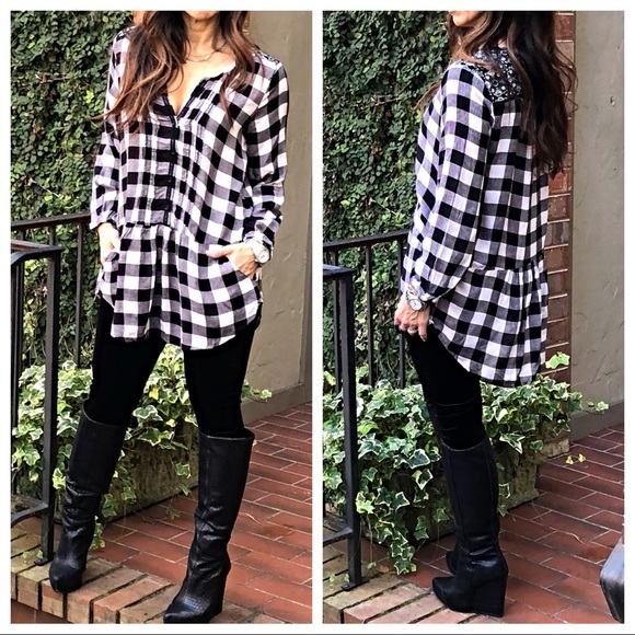 Plaid tunic top with side pockets - Picture 4 of 8