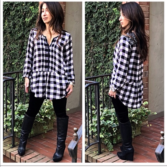 Plaid tunic top with side pockets - Picture 7 of 8