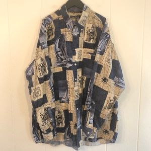 Vintage 90s Nautica sailboat map rop print shirt