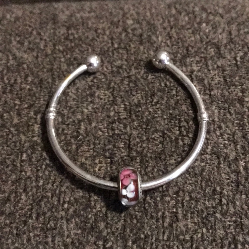 Silver Bangle with Pandora Charm