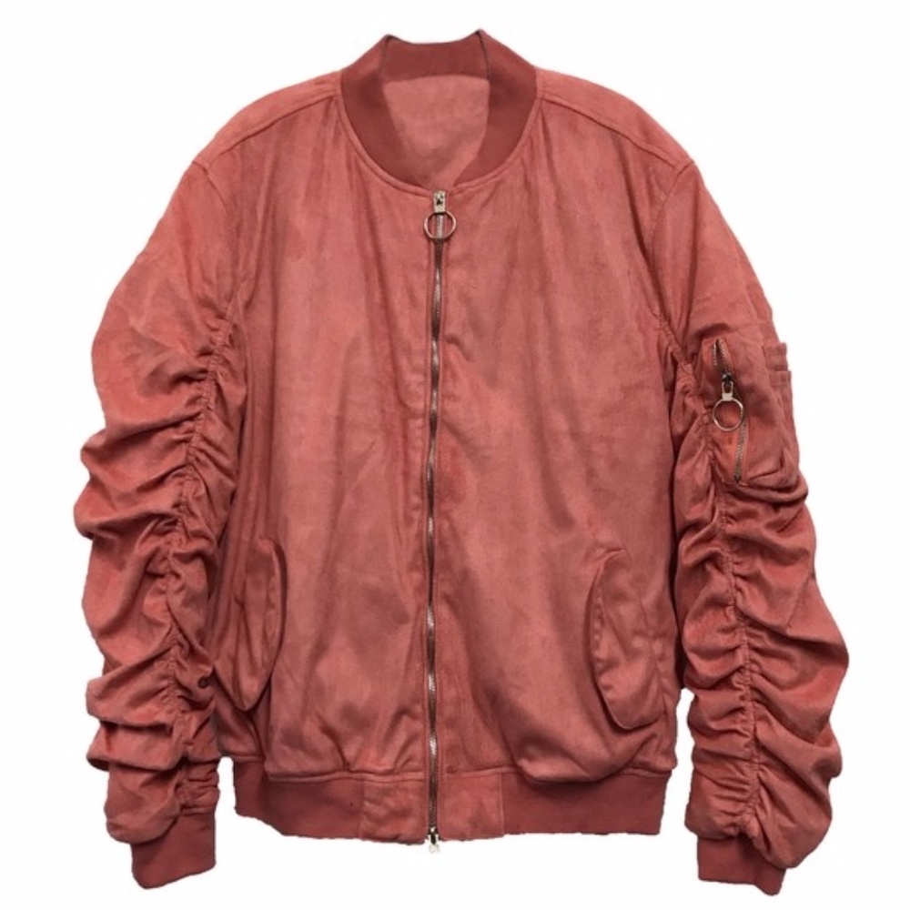 WEIV Micro Suede Gathered Bomber Jacket
