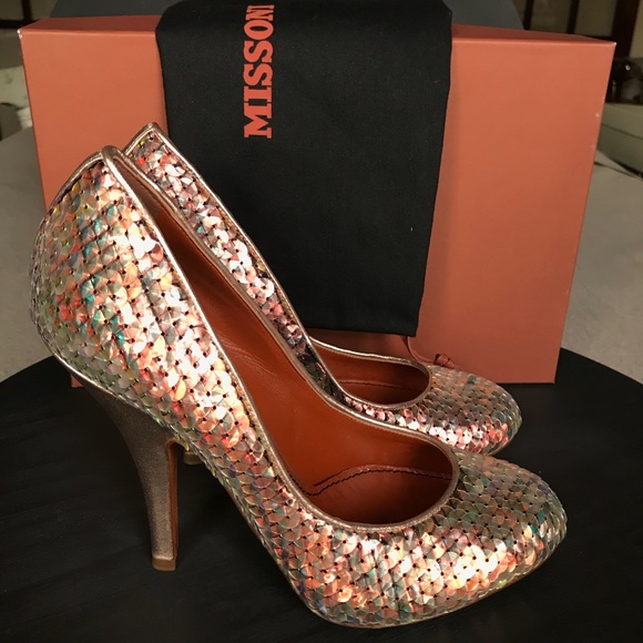NIB Missoni Holographic Sequin Rose Gold Pumps - Picture 1 of 6