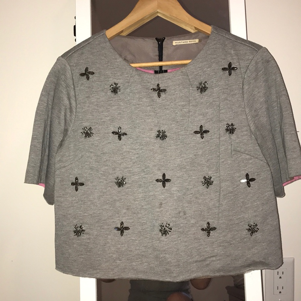 embroidered grey shirt with beautiful beading