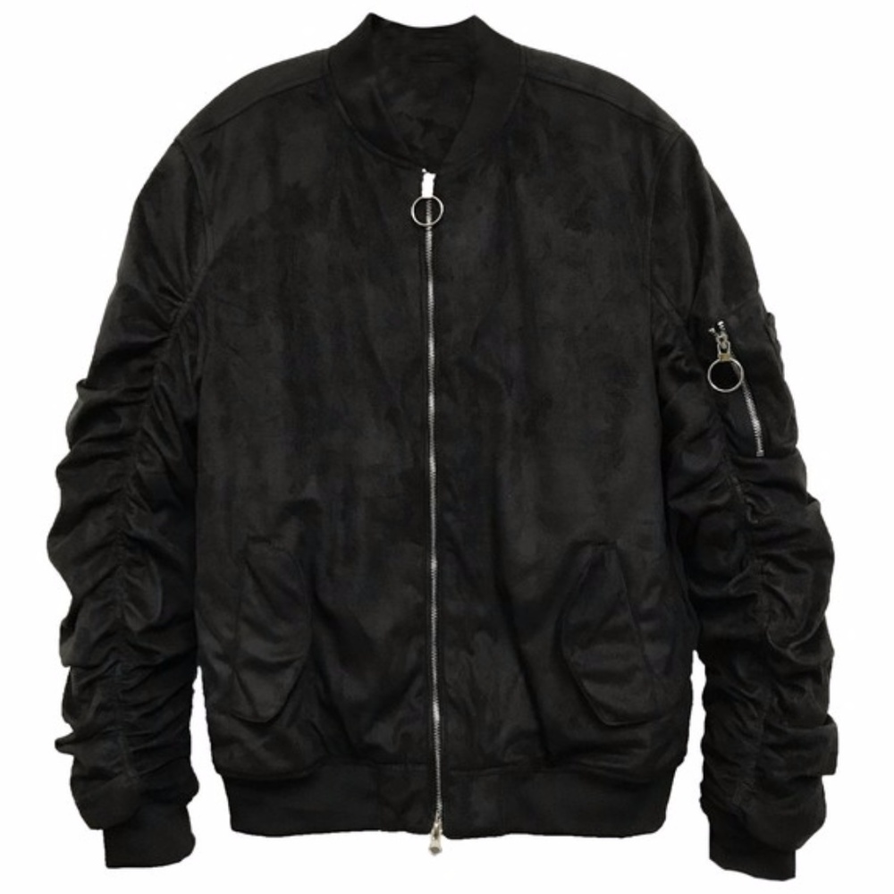 WEIV Micro Suede Gathered Bomber Jacket