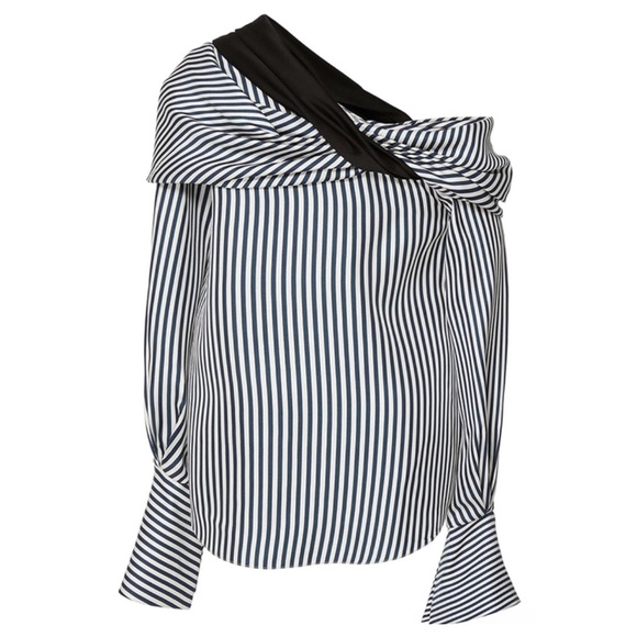 Black & White Silky Off The Shoulder Top - Picture 4 of 4