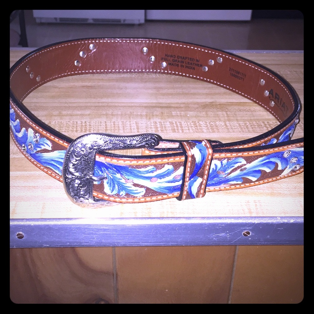 Ariat blue and jeweled tooled belt