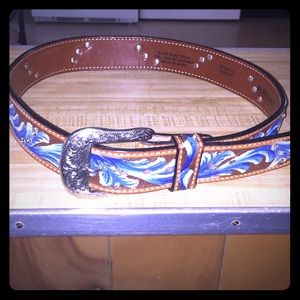 Ariat blue and jeweled tooled belt