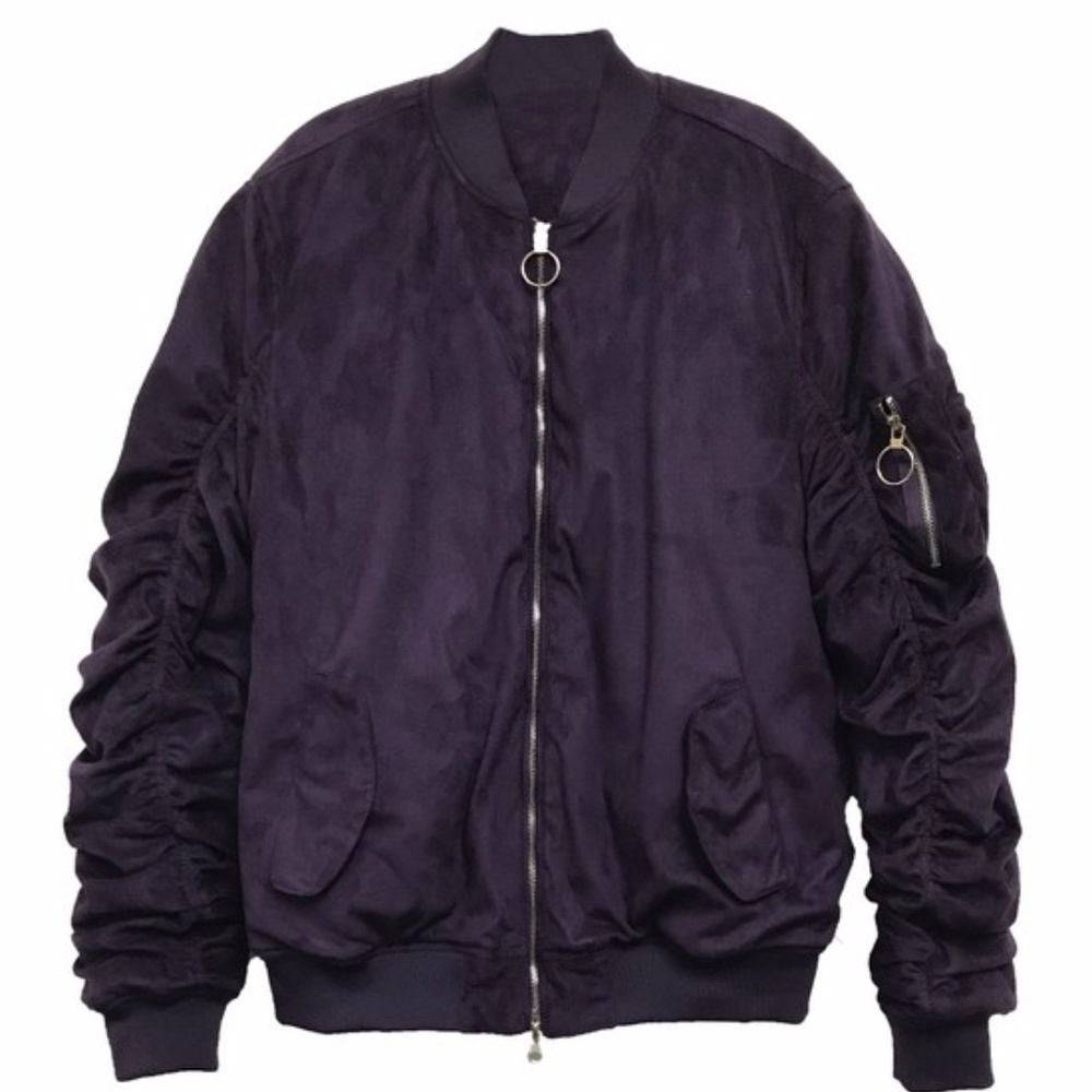 WEIV Micro Suede Gathered Bomber Jacket