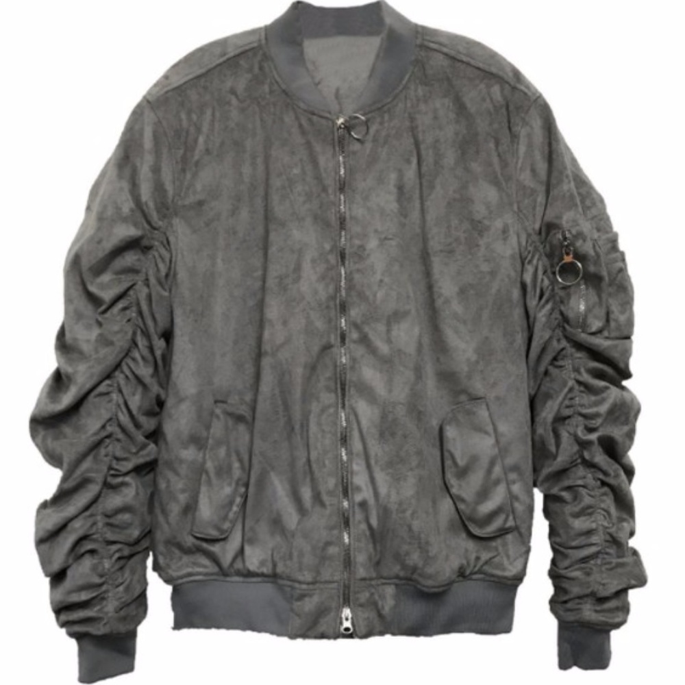 WEIV Micro Suede Gathered Bomber Jacket