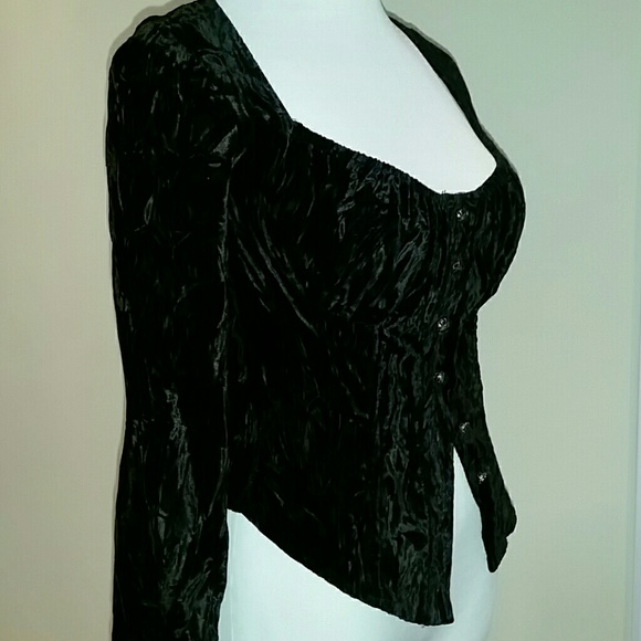 Miss Selfridge black crush velvet boned top. - Picture 3 of 7