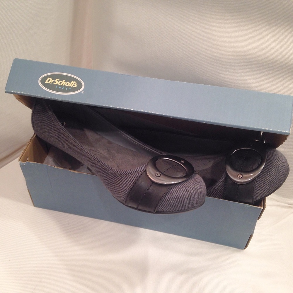Dr Scholl's Gray & Black Flats with Silver Buckle
