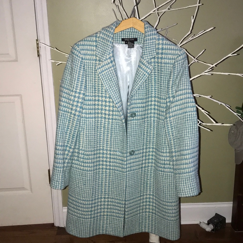 Etcetera Mint Plaid 80% Wool Coat