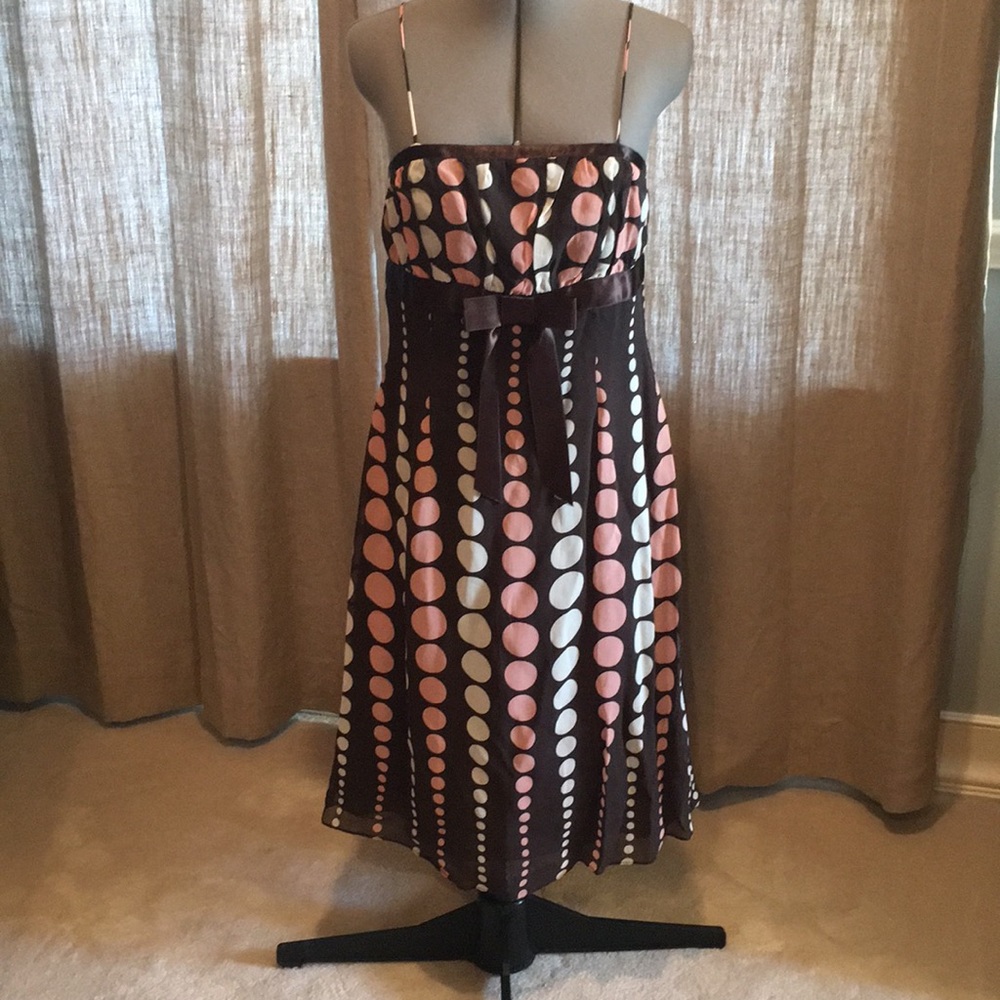 Brown and pink and white polka dot strappy dress