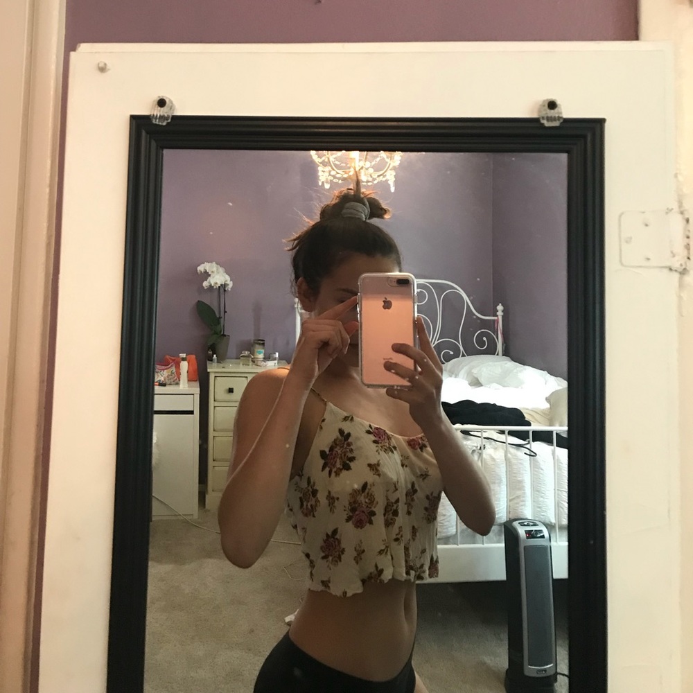 White Floral Strappy Crop Top