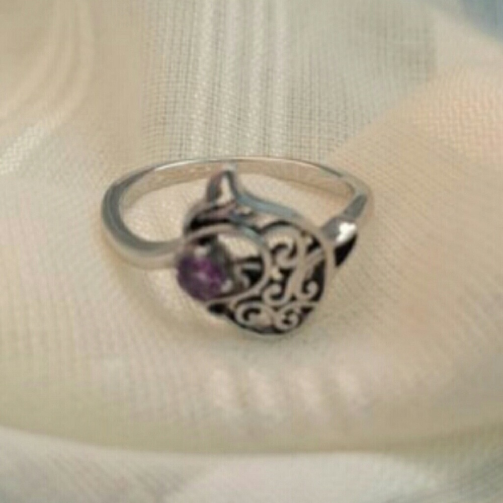 925ss Dolphin and tiny Amethyst Ring 💍 sz 6
