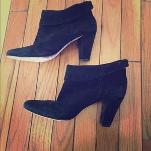 Kate Spade black suede leather cuffed ankle bootie
