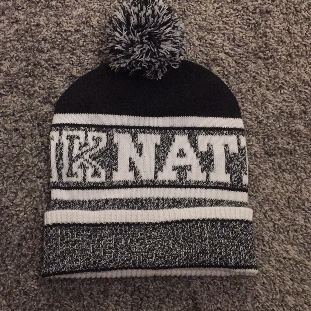 Pink nation💓🖤black beanie with pom pom