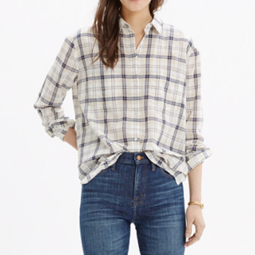 MADEWELL oversized boy shirt in pebble plaid