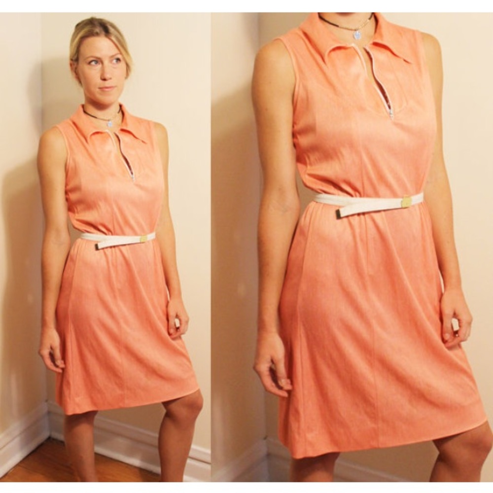 Vintage 70s peach polyester dress