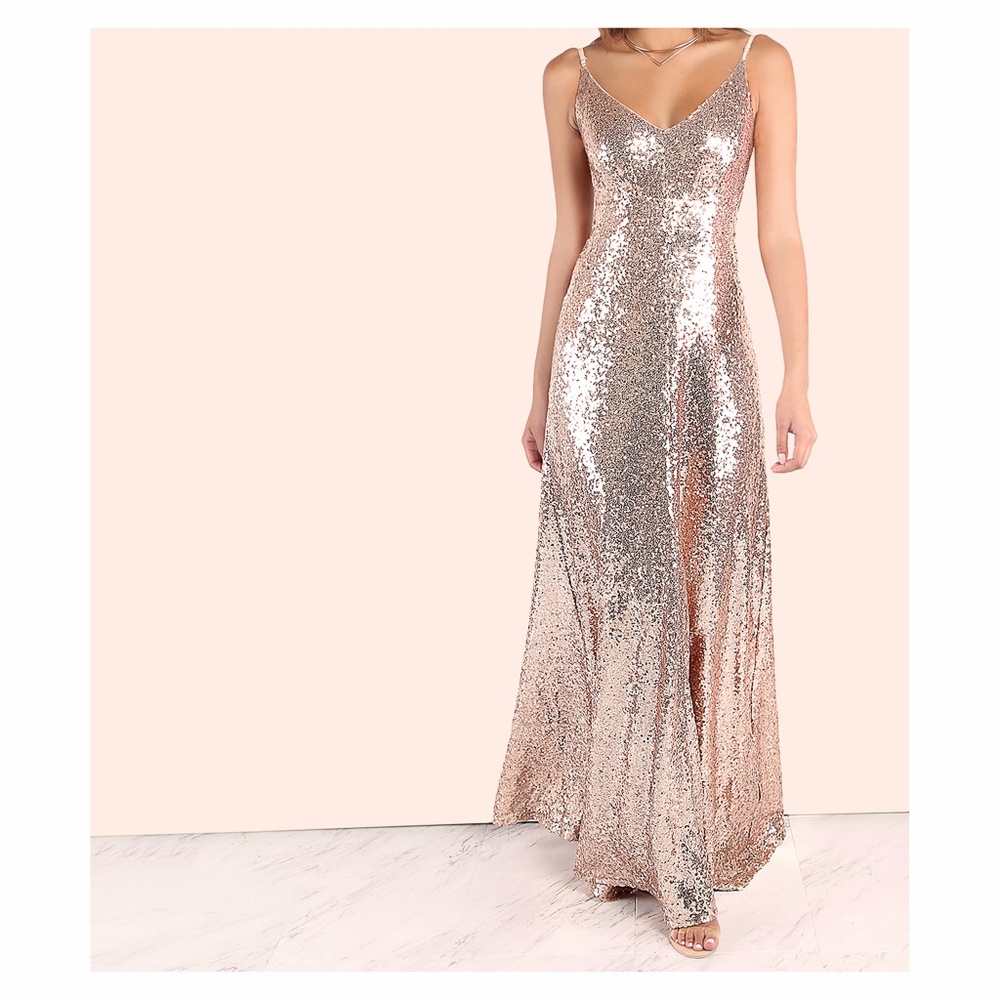 ❗️Rose Gold Backless Spaghetti Strap Sequin Dress - Picture 2 of 8