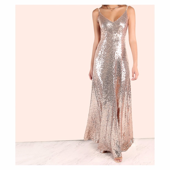 ❗️Rose Gold Backless Spaghetti Strap Sequin Dress - Picture 2 of 8
