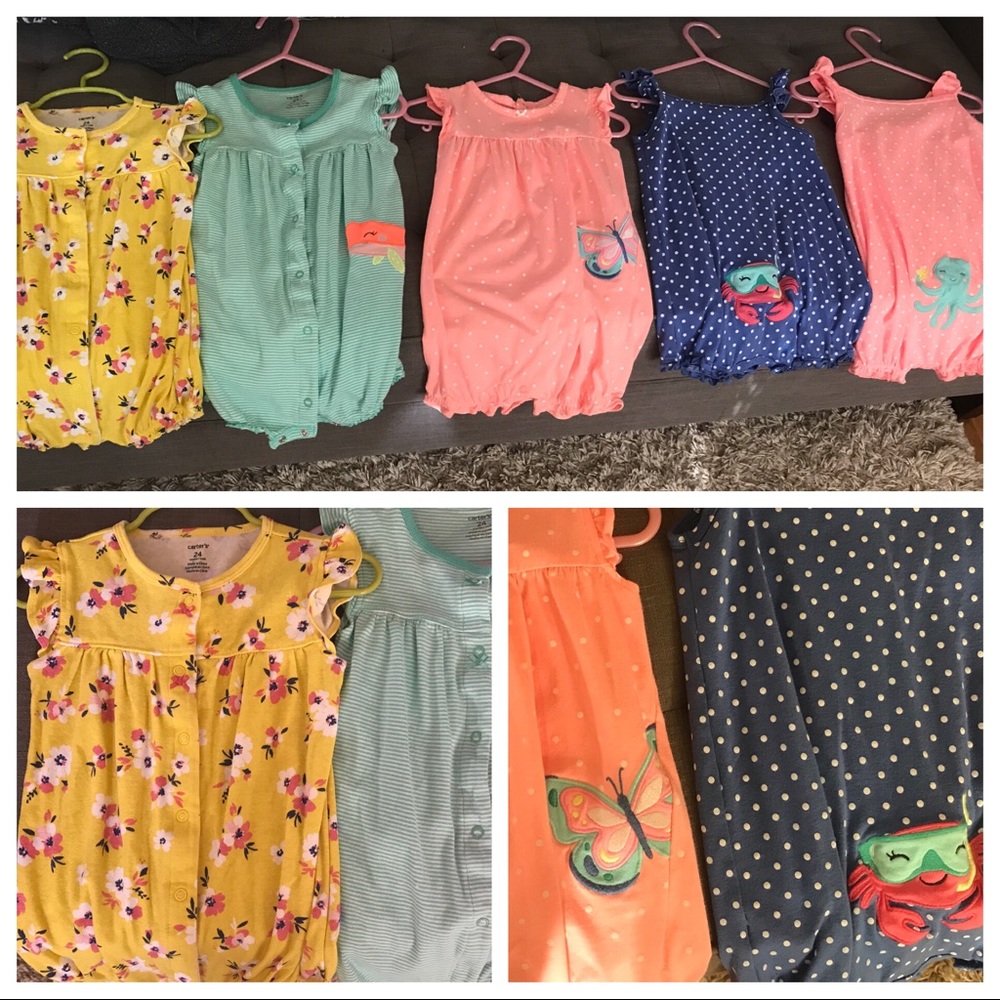 5 gently worn if not ever rompers and 1 tank