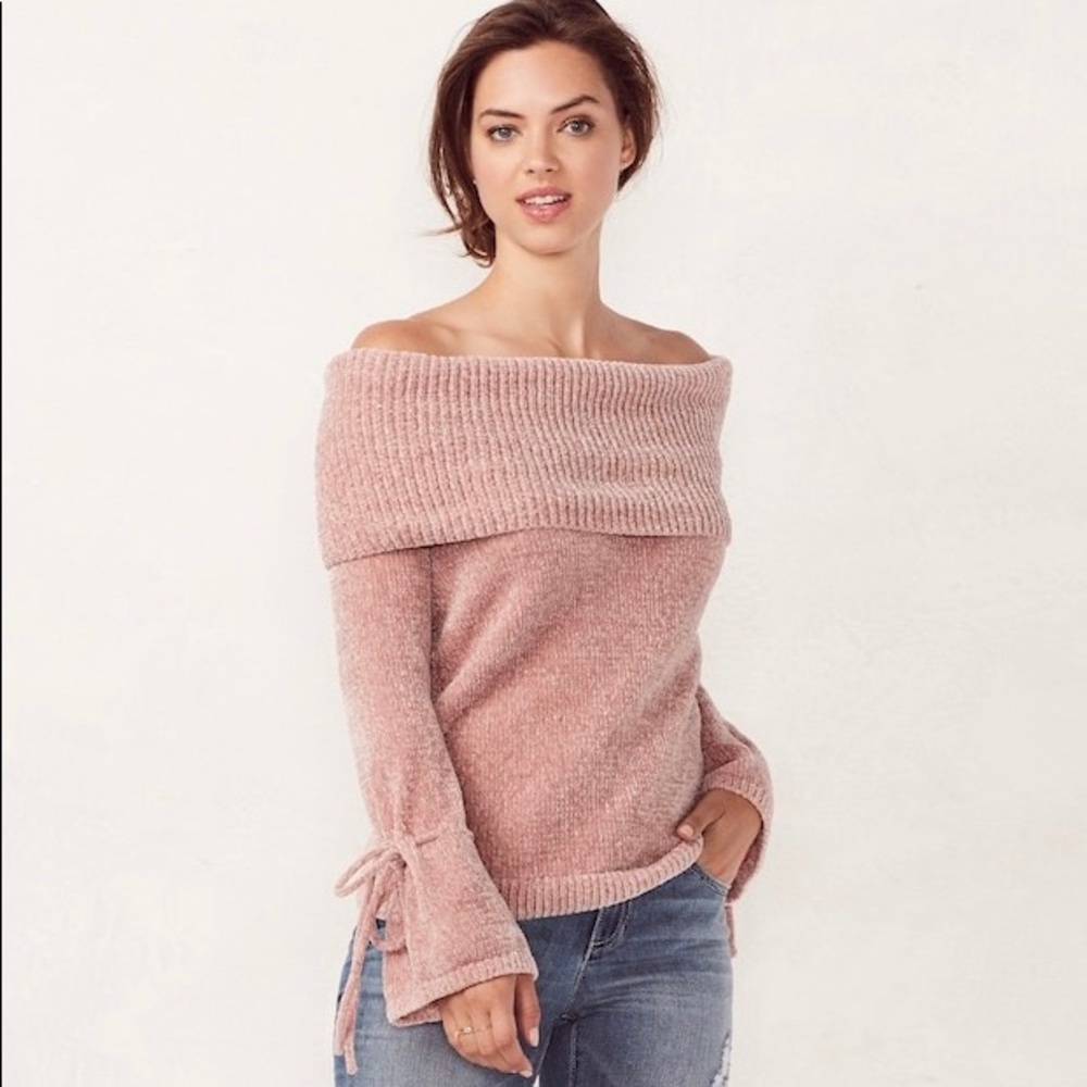 Bell sleeves off shoulder sweater
