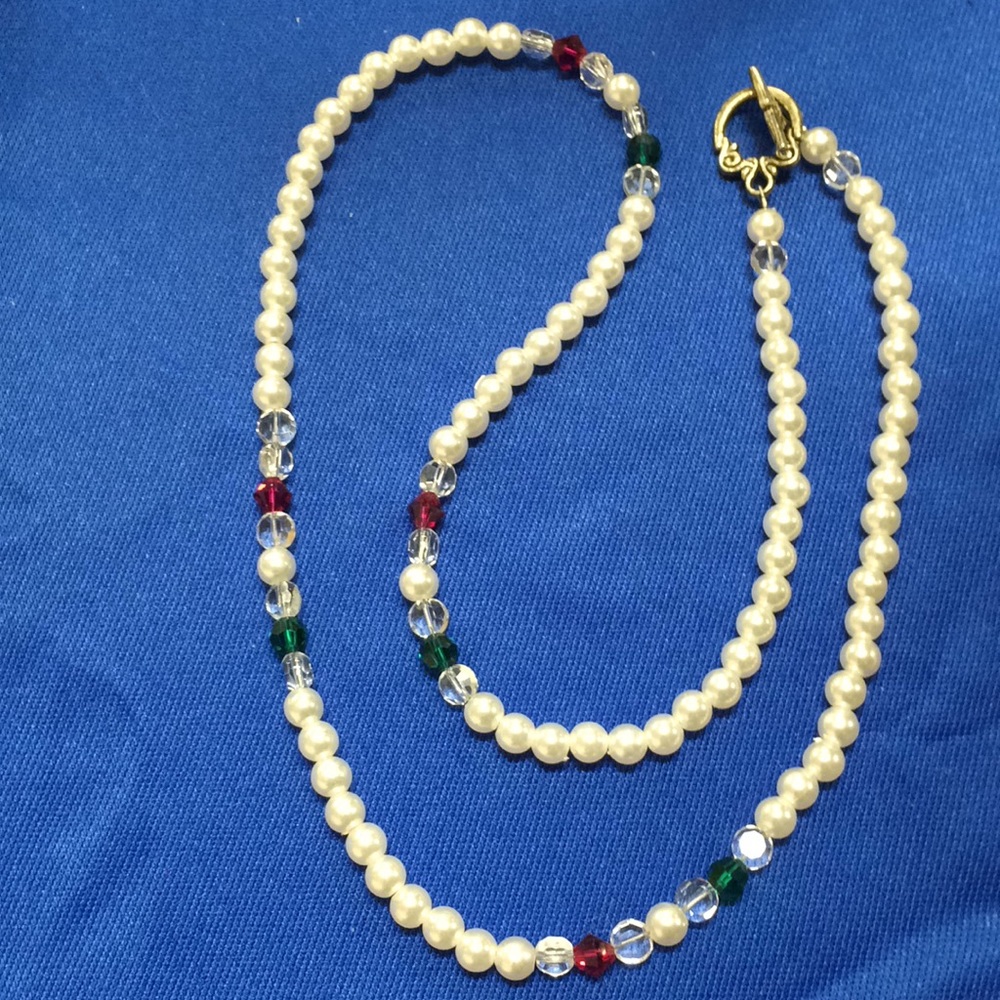 Holiday Pearl and Crystal Necklace